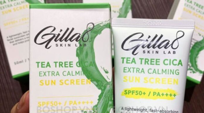 Review kem chống nắng Gilla8 Tea Tree Cica Extra Calming Sunscreen SPF 50+ cho da mụn gilla8 tea tree cica extra calming sunscreen review