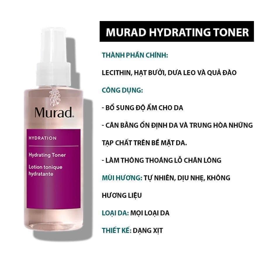 Murad Hydrating Toner có bảng thành phần chất lượng