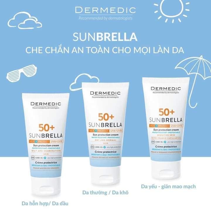 Review kem chống nắng Dermedic Sunbrella Sun Protection Cream Oily and Combination Skin SPF 50 cho da dầu mụn
